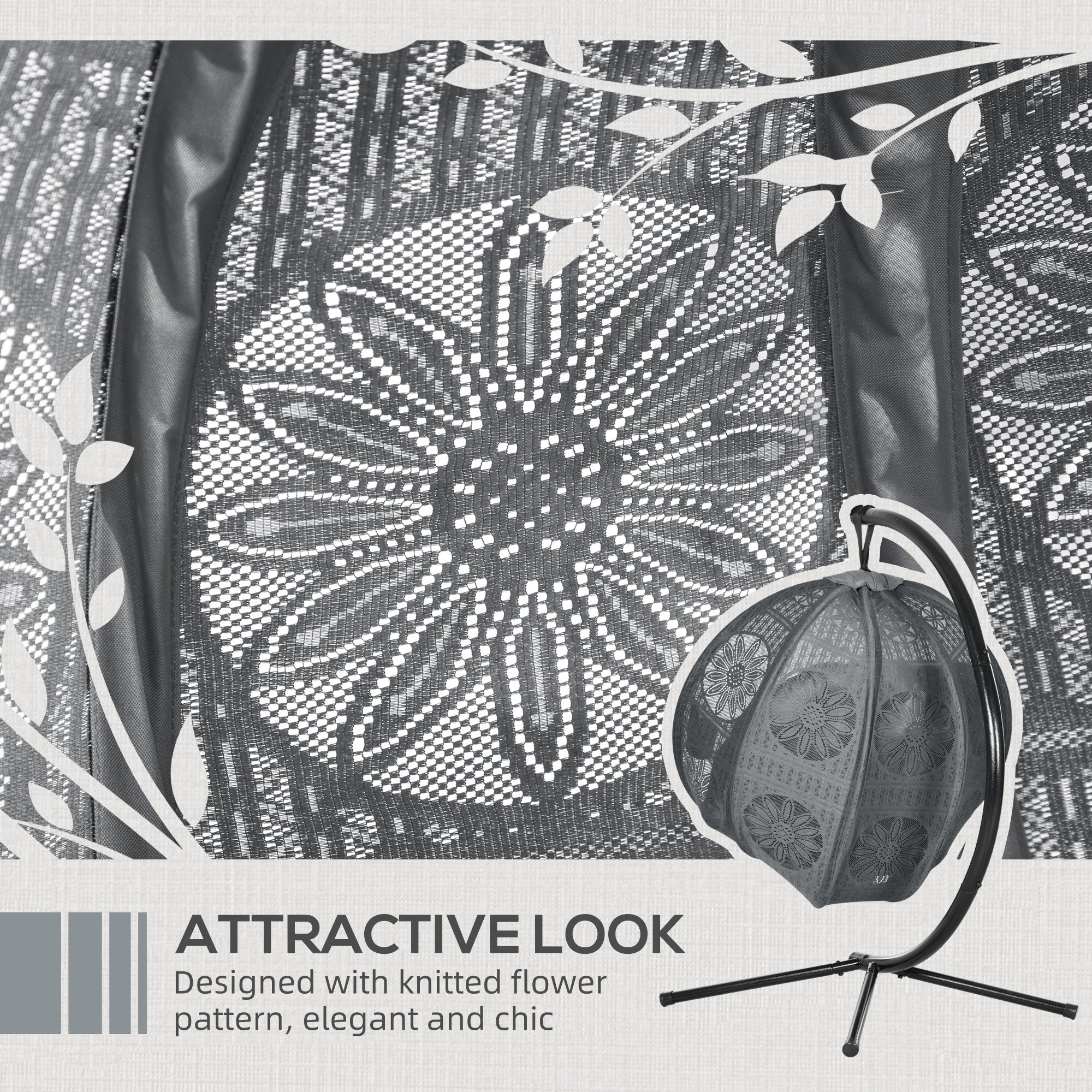 Outsunny Round Egg Basket Chair, with Steel Stand, Charcoal Grey