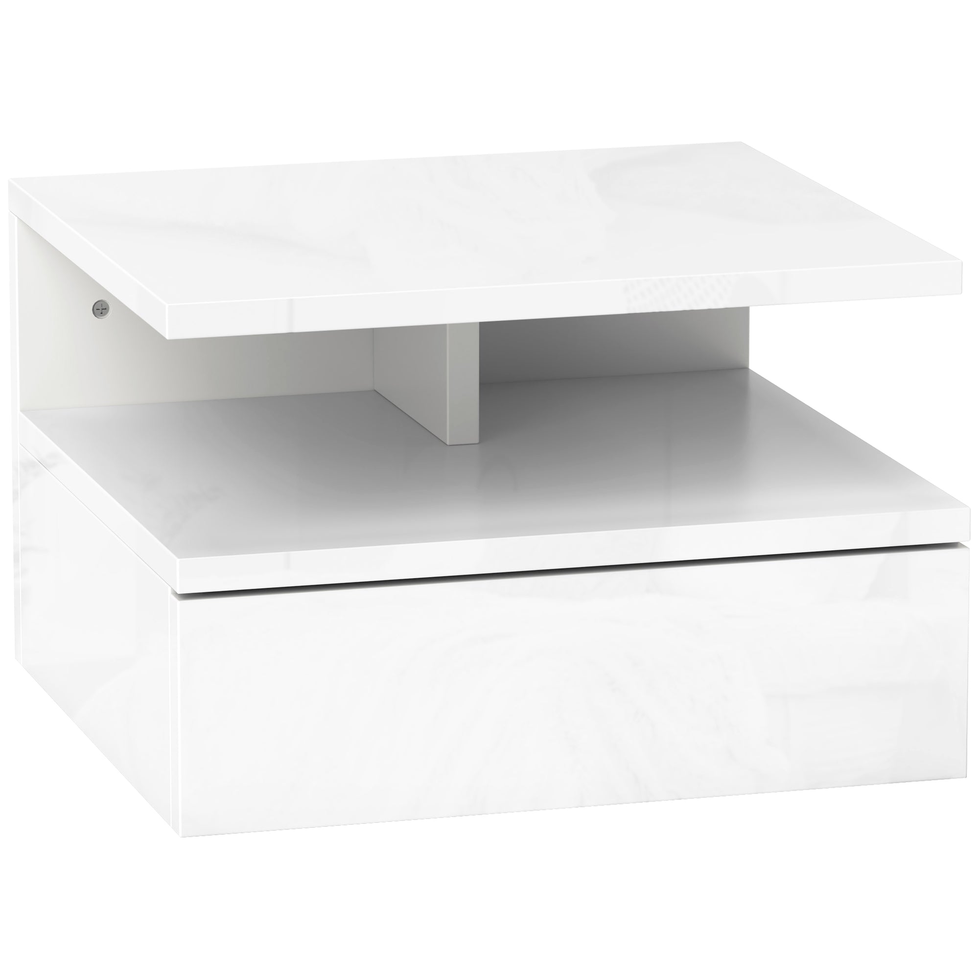 HOMCOM Floating High Gloss Bedside Table - High Gloss White
