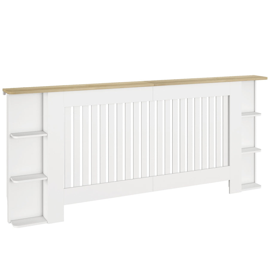 HOMCOM Radiator Cover with Open Storage Shelves, Vertical Slatted Cabinet Shelf Heater Cover for Living Room, Hallway, Extra Large, White (H: 83 / W: 191 / D: 19 cm)