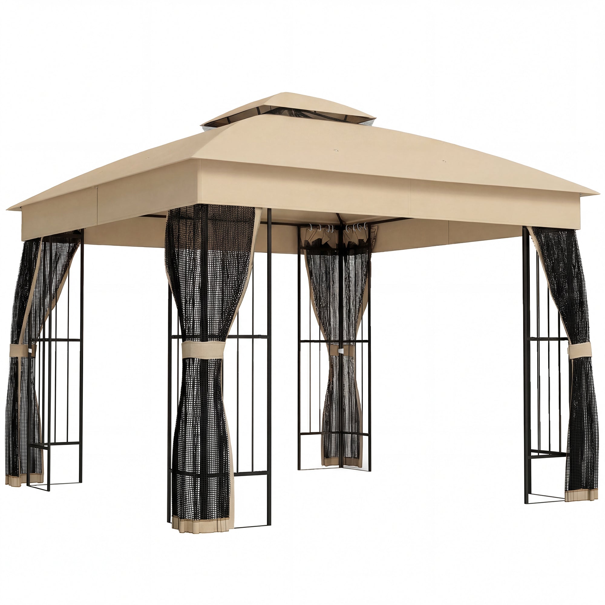 Outsunny 3 x 3 m Outdoor Garden Gazebo with Post Shelves, UPF50+ DoubleÂ Roof Patio Permanent Pavilion, Brown
