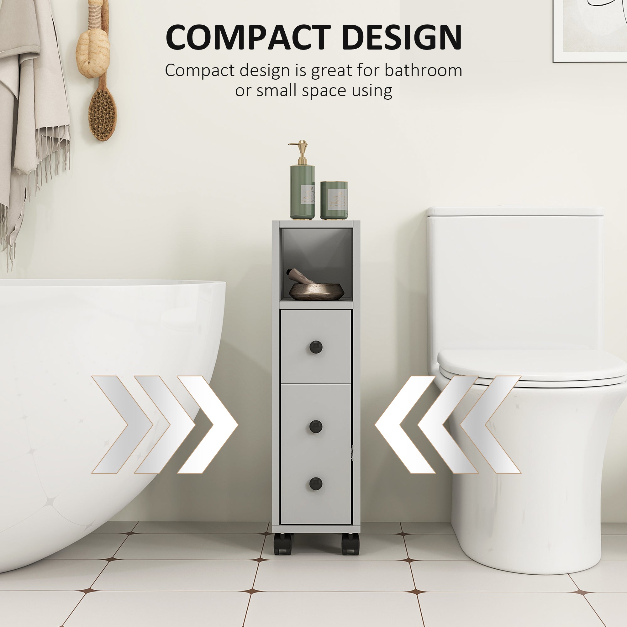 kleankin Slimline Bathroom Storage Cabinet - Grey