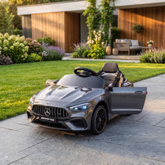 AIYAPLAY Licensed Mercedes AMG Kids Electric Car, 12V Ride On Car with Dual Motors, Remote Control for 3-6 Years, Grey