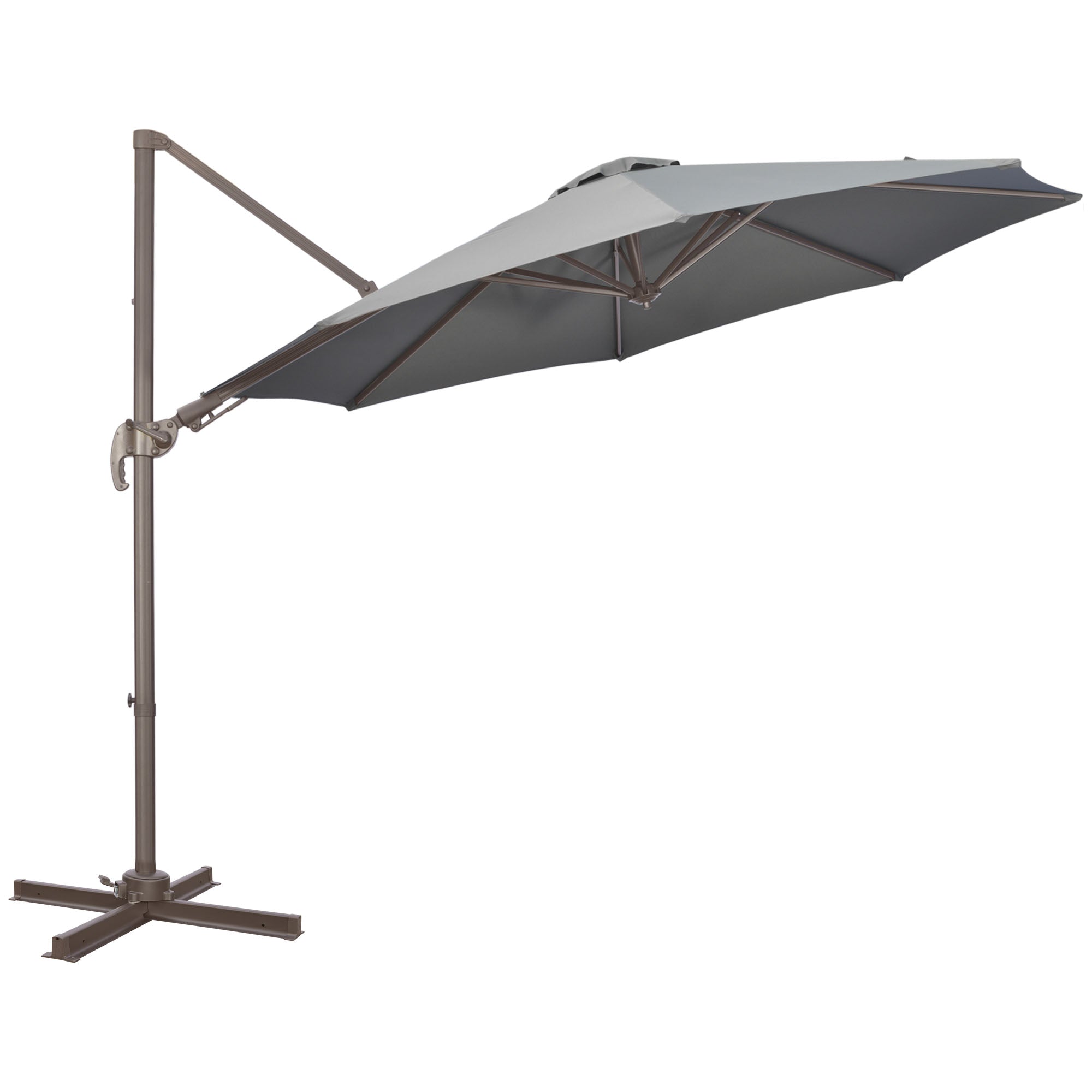 Outsunny 3(m) Cantilever Parasol 360 Rotation Roma Umbrella Hanging Sun Shade with Aluminium Frame, Tilt Crank, 8 Ribs and Cross Base, Dark Grey