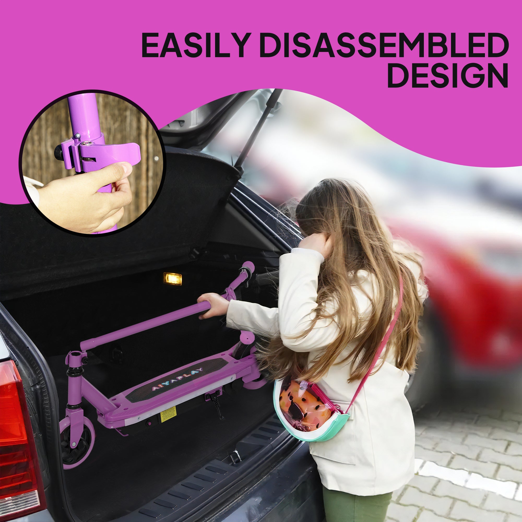 AIYAPLAY Electric Scooter for Kids 6-14 Years, with Colourful Lights, Purple