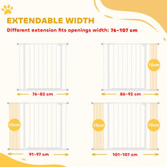 PawHut Dog Gate Pet Safety Gate Stair Barrier Pressure Fit Adjustable 76-82/86-97/101-107 cm, White