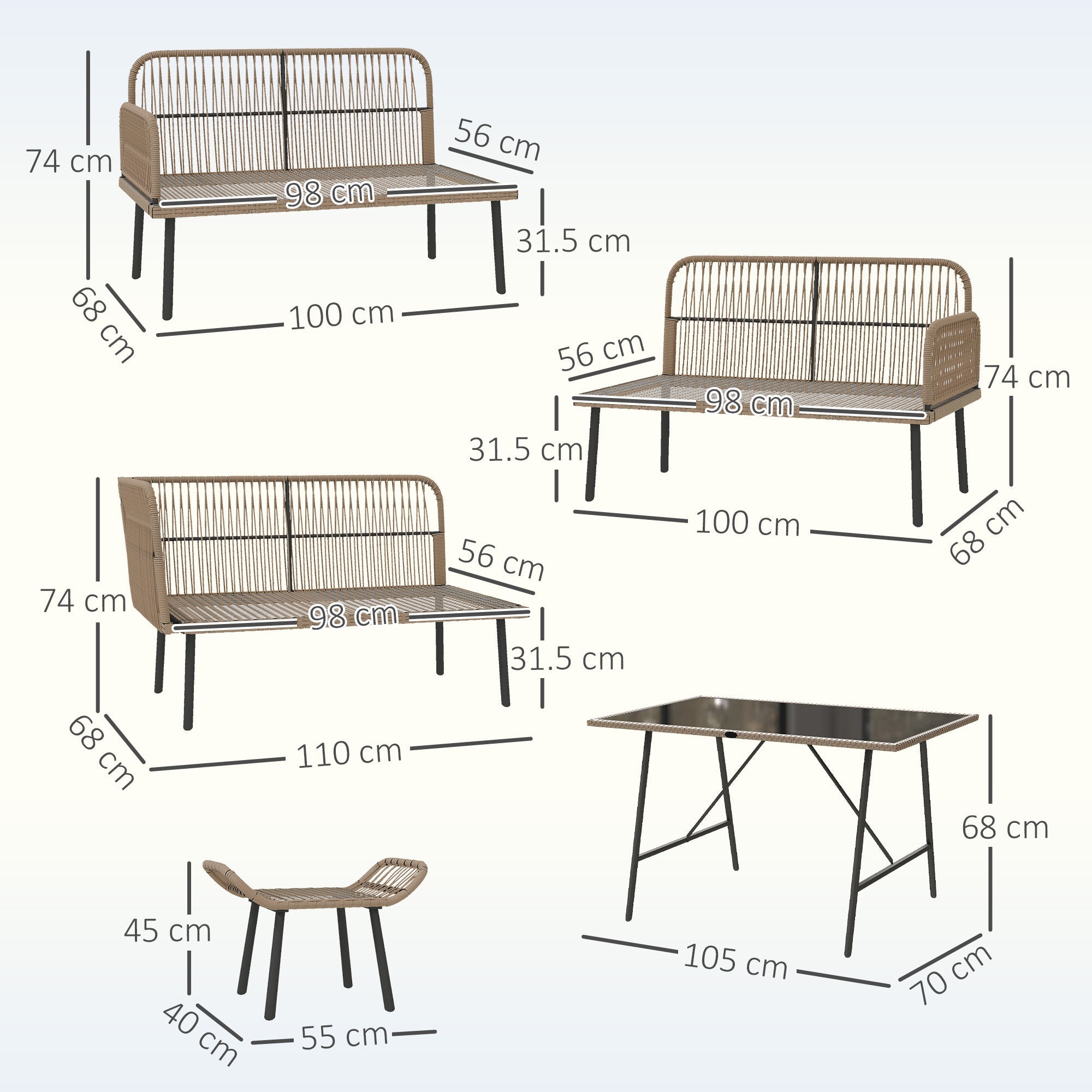 Outsunny 6 Piece Rattan Garden Furniture Set, 8 Seater Garden Corner Sofa with Cushions and Glass Top Table, Sectional Outdoor Furniture Conservatory Set for Patio, Cream White