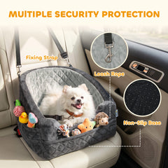 PawHut Dog Car Seat, Detachable Washable Dog Booster Seat with Thick Cushion, Seat Belt, Pockets for Small Under 10kg, Grey