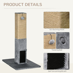 PawHut Cat Tree Scratching Post for Indoor Cats 79cm Jute Scratcher Climber w/ Carpet Base Dangling Toy – Grey