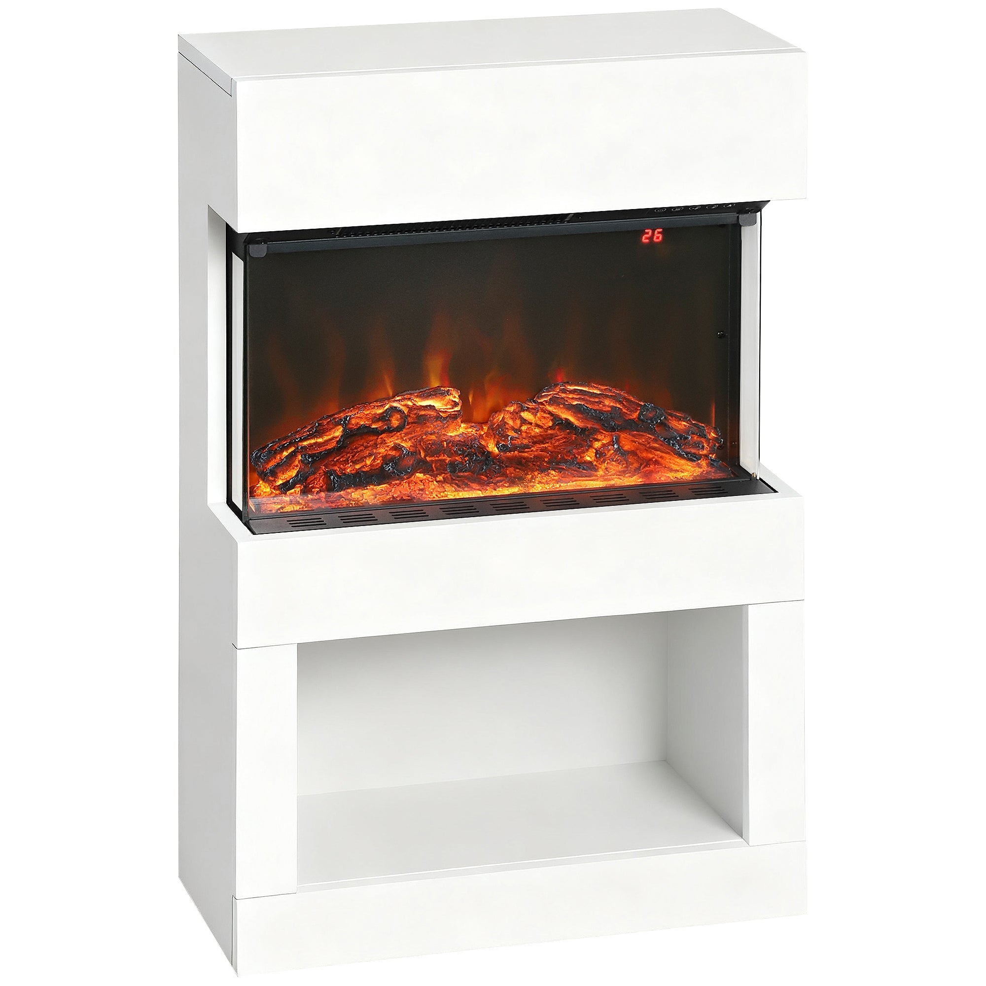 HOMCOM 19" Electric Fireplace with Surround, 3D Flame Effect, 6 Colours & 3 Brightness Levels, 1000W/2000W White Electric Fire and Mantel Reach up to 30㎡ Space with Remote & Timer, 3 Sided View