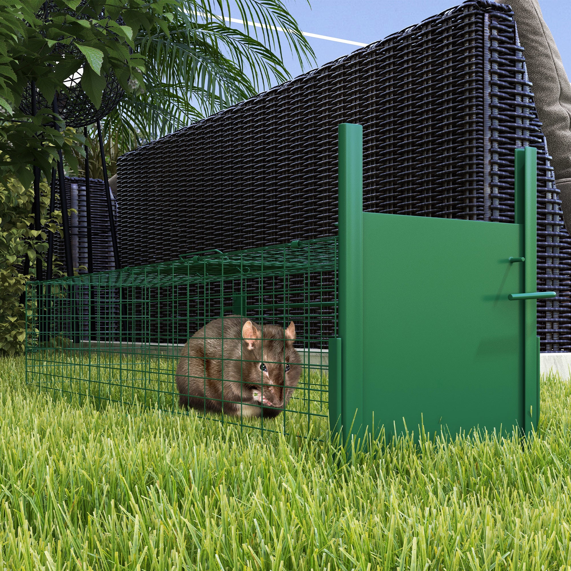 Outsunny Metal Rat Trap with Single Door, for Small Animals, Dark Green