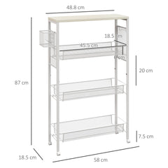 HOMCOM 3-Tier Kitchen Cart with 3 Steel Wire Baskets - White