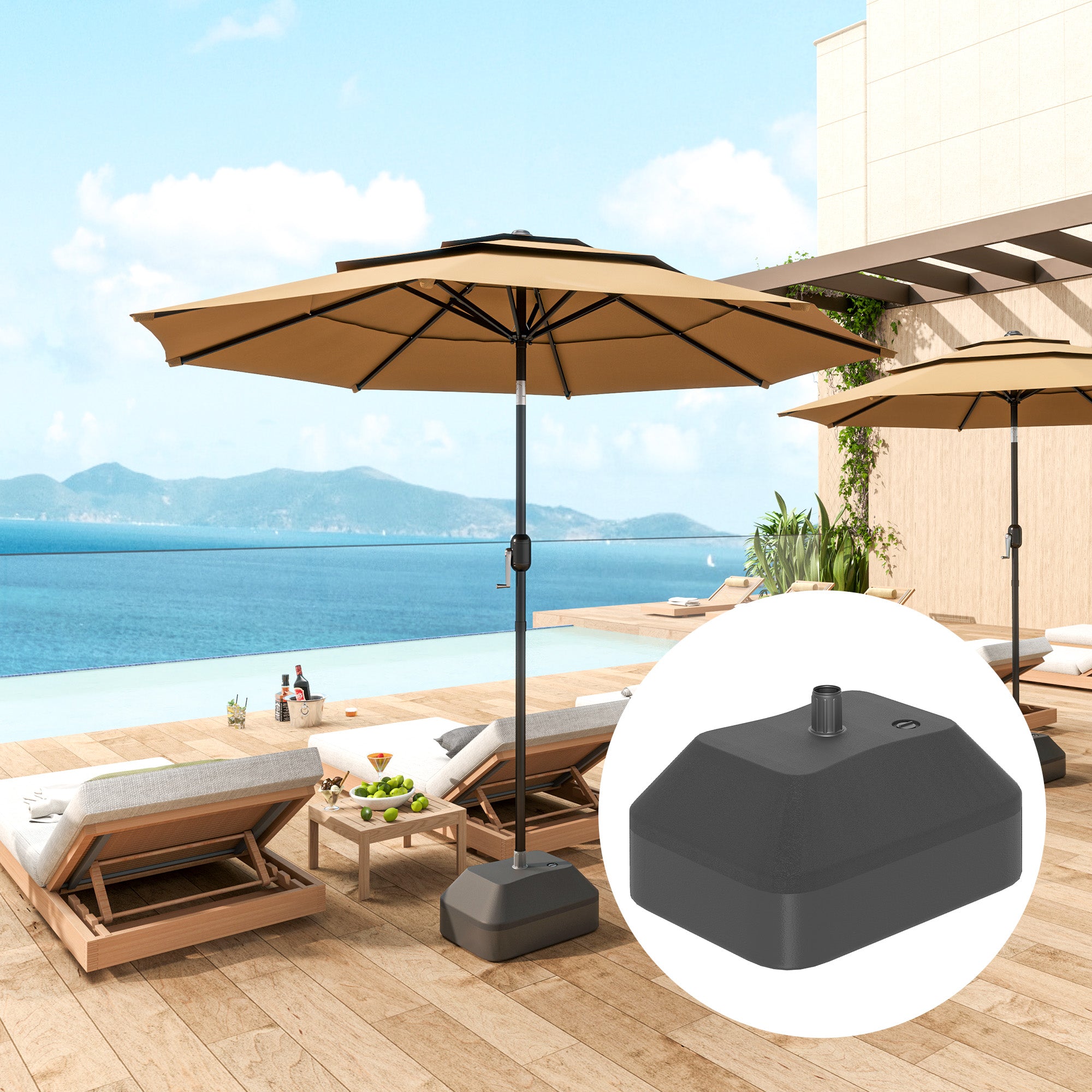 Outsunny Fillable Garden Parasol Base, Heavy Duty Parasol Base Stand Outdoor Umbrella Stand, Filled Up to 24kg with Sand or 20kg with Water, Sun Umbrella Base for 38 mm Poles, Black