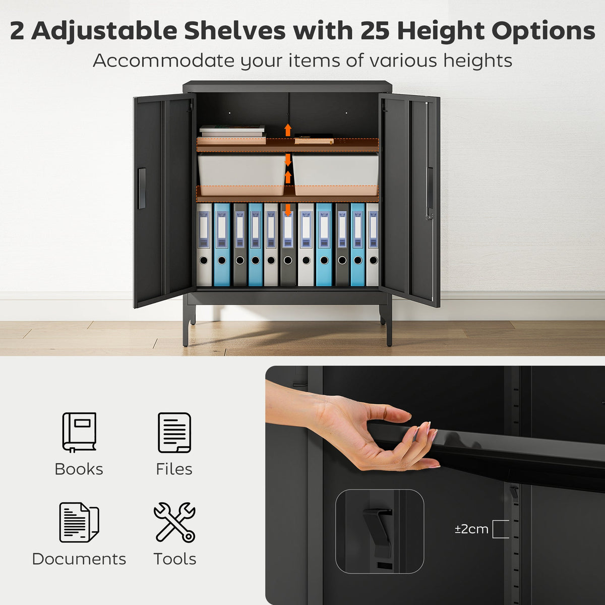 HOMCOM Metal Storage Cabinet with Lock and Adjustable Shelves - Black