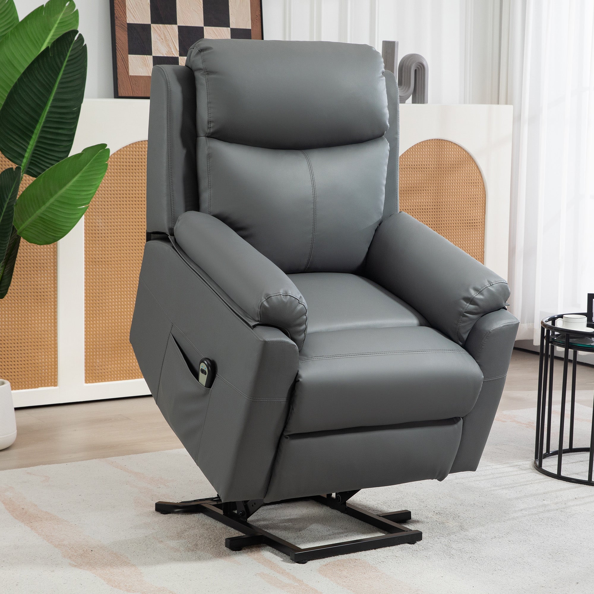 HOMCOM Faux Leather 70  Electric Riser Recliner Chair, Charcoal Grey