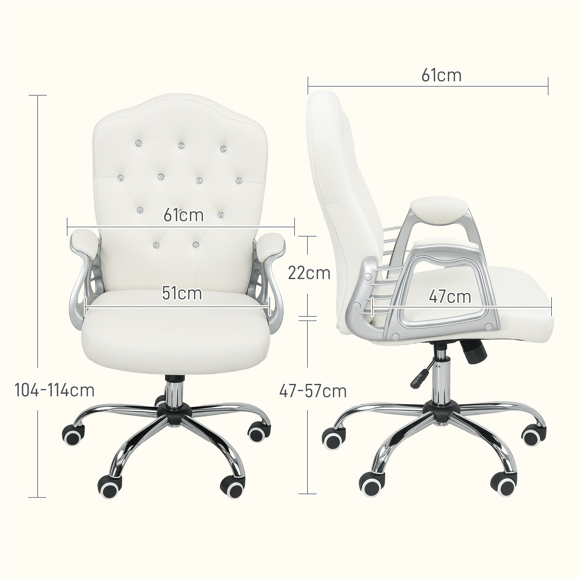 Vinsetto Velvet-Feel Work Chair, with Diamante Back - Cream