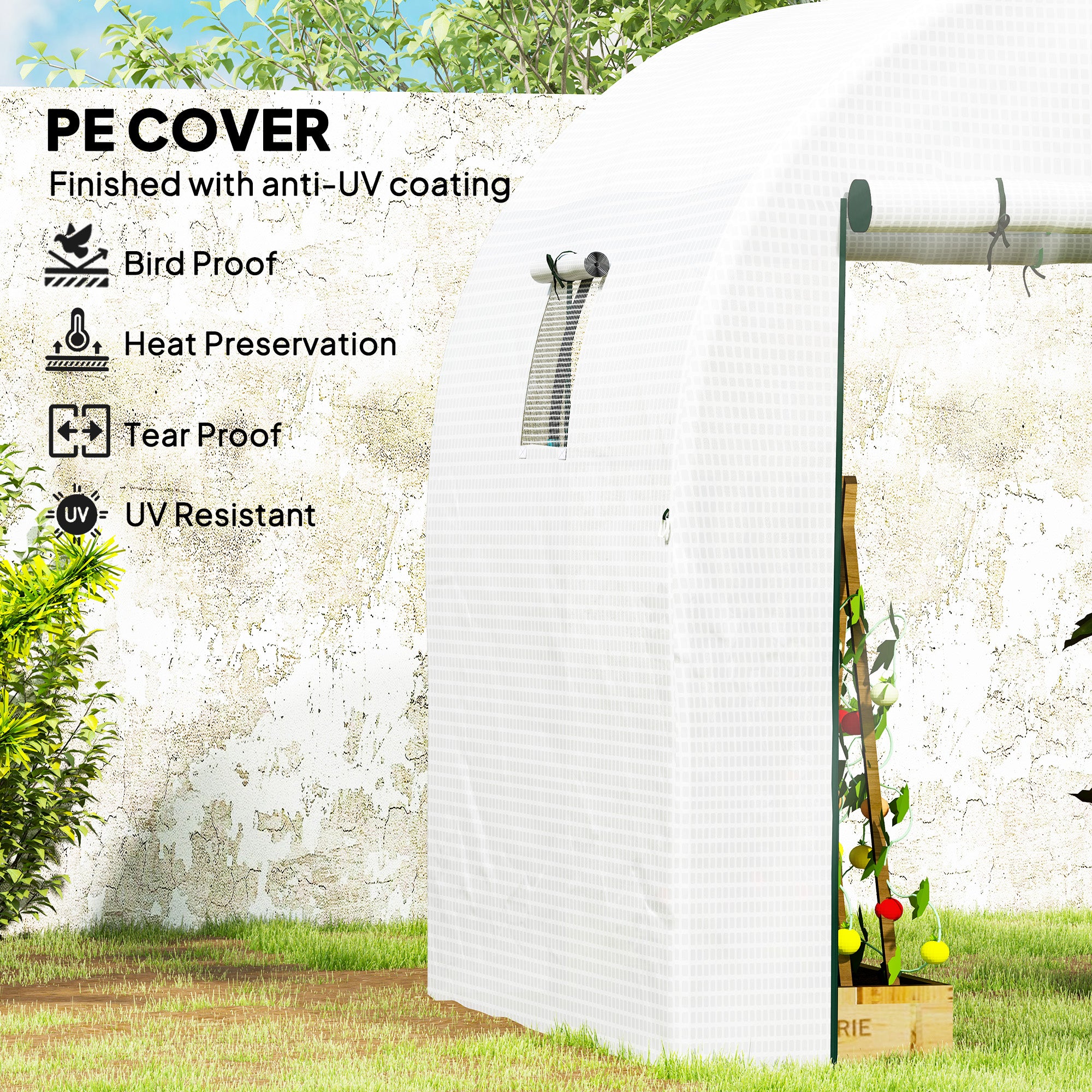 Outsunny 180 x 180cm Walk-In Polytunnel Greenhouse - White