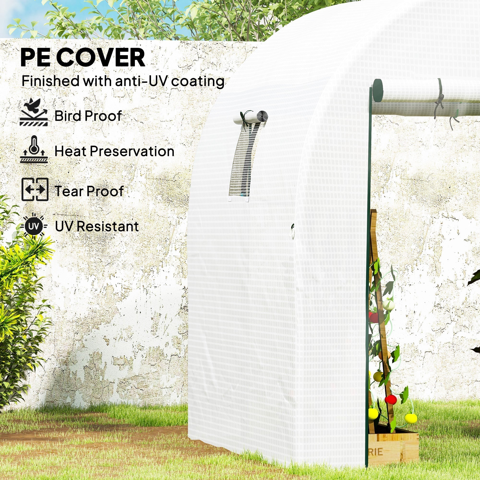 Outsunny 180 x 180cm Walk-In Polytunnel Greenhouse - White
