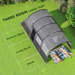 Outsunny 4 Person Camping Tent, Waterproof Family Tent, Tunnel Design, 4 Large Windows, Sleeping Cabins 3000mm Water Column Grey