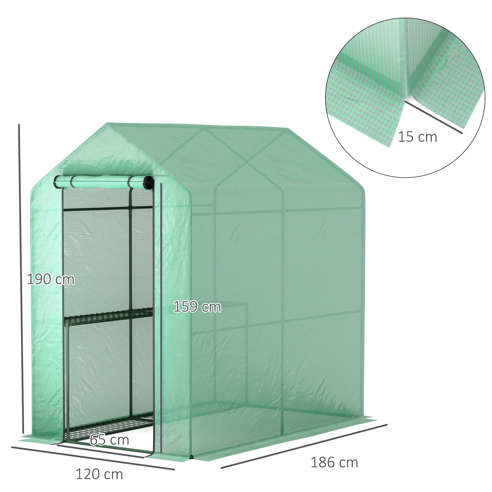 Outsunny 120 x 186cm Walk-In Greenhouse, with Shelves - Green