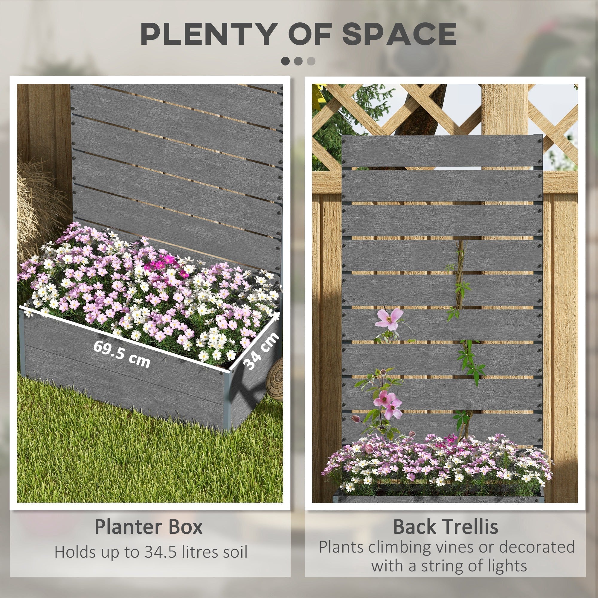 Outsunny Garden Planter with Trellis Wooden Planter for Garden & Patio Family Use, Grey