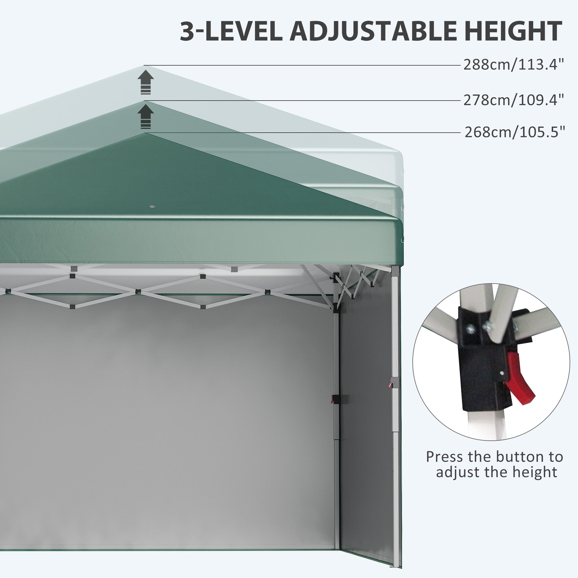 Outsunny 3 x 3 (M) Pop Up Gazebo, UPF 30+ with 2 Sidewalls, Leg Weight Bags and Wheeled Bag, Height Adjustable Party Tent Event Shelter for Garden, Patio, Green
