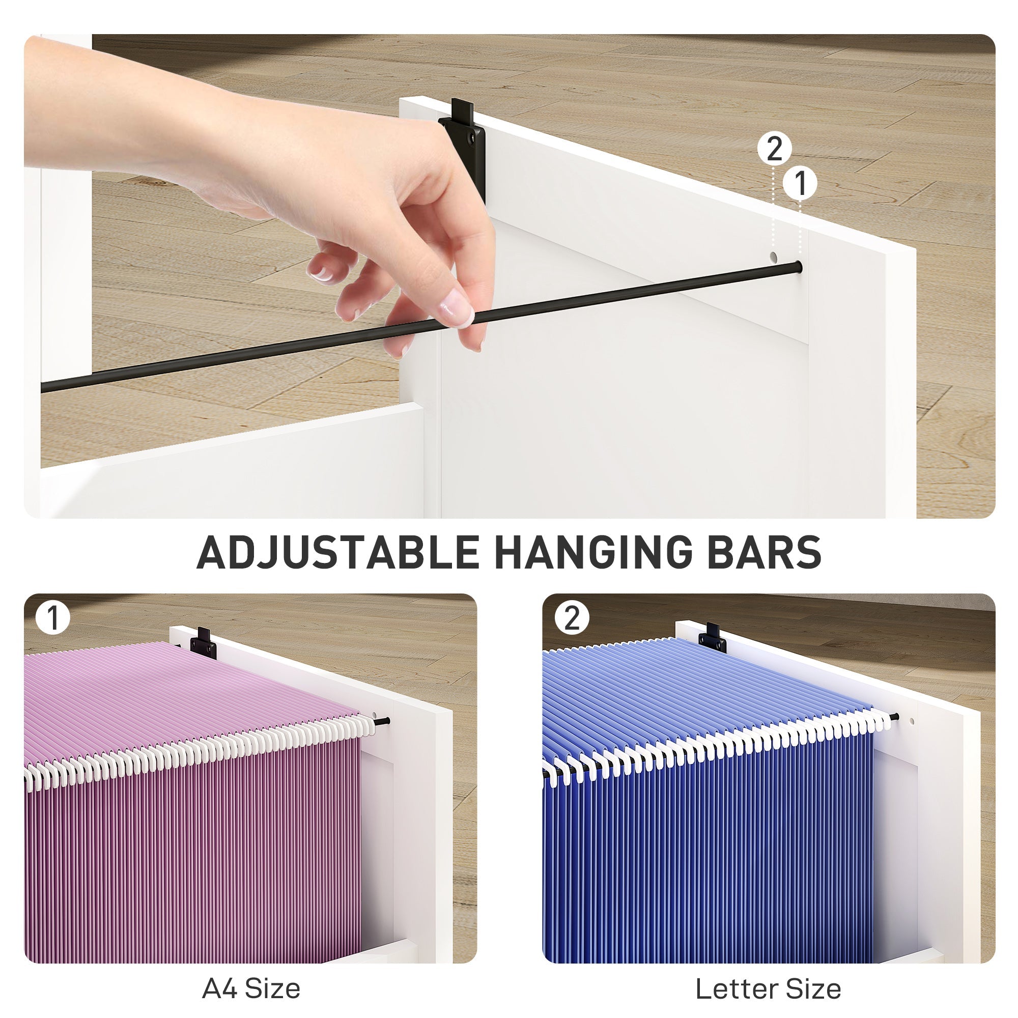 HOMCOM 2 Drawer Filing Cabinet with Lock, Office Storage Cabinet with Adjustable Hanging Bars for A4 Letter Size Files, White
