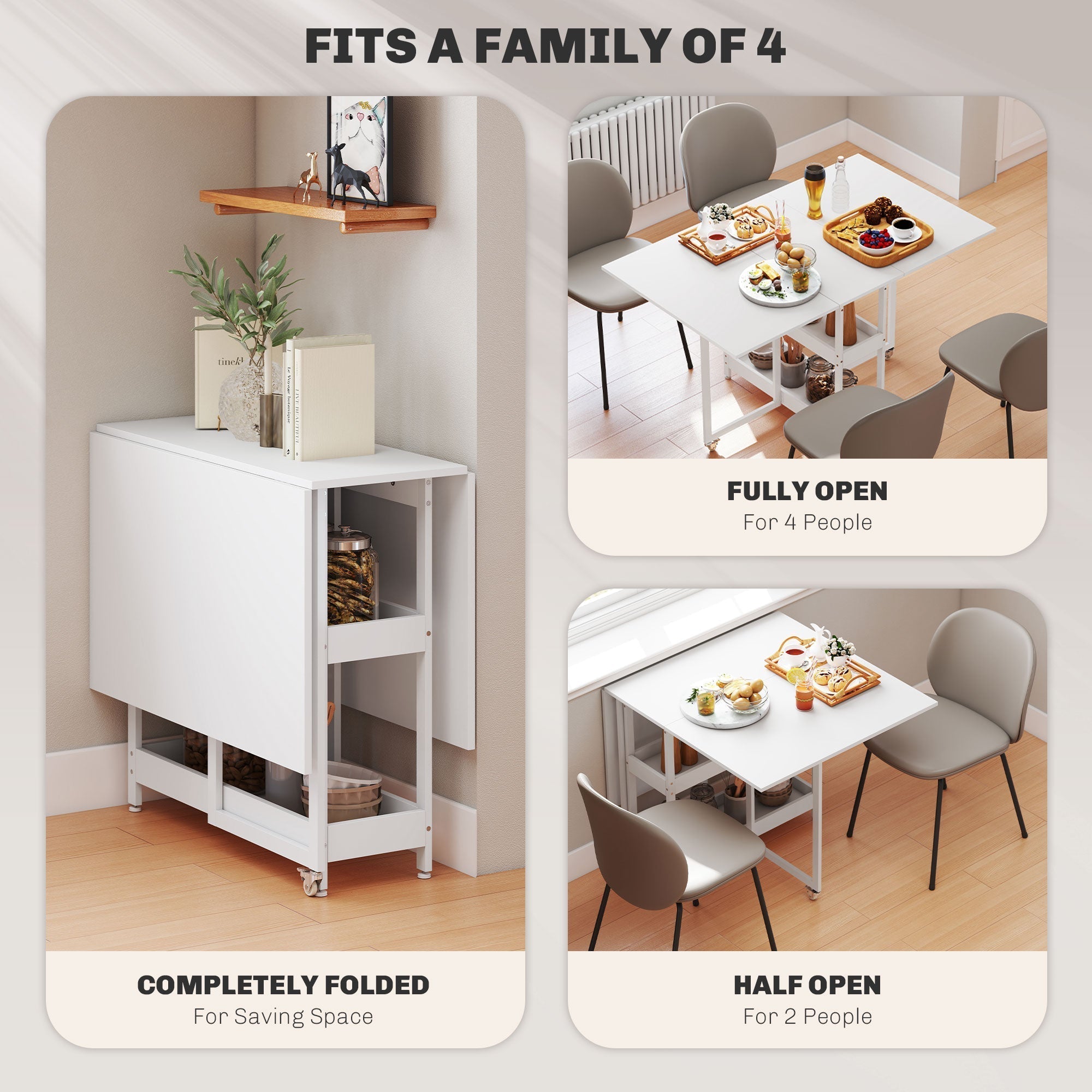 HOMCOM Four-Person Drop Leaf Table - White
