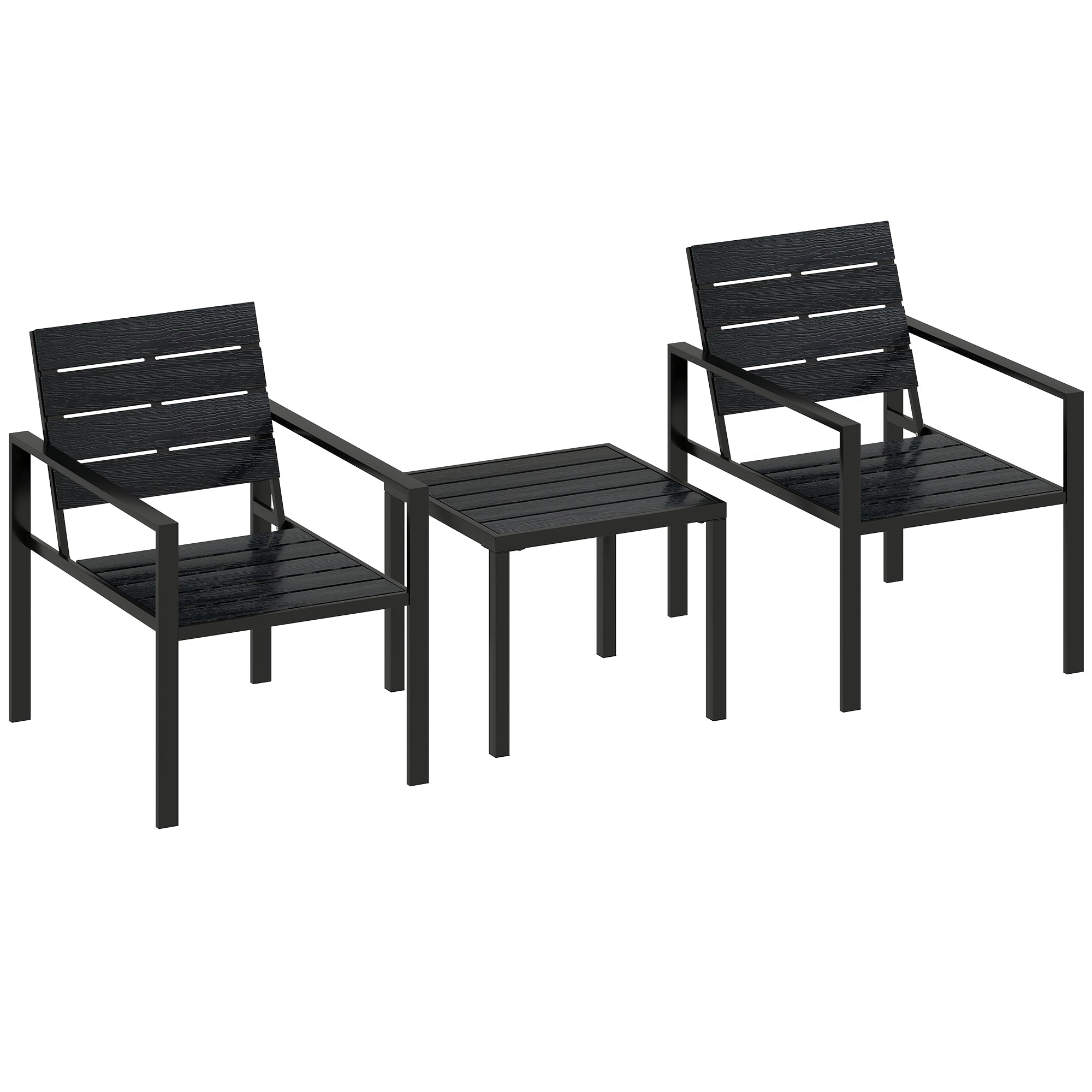 Outsunny 3 Pieces Garden Bistro Set for 2, Outdoor Bistro Table and Chairs with Metal Frame, Plastic Patio Furniture Set