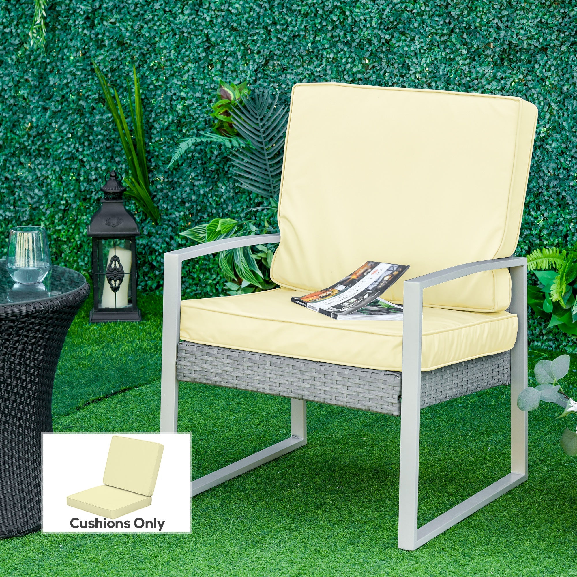 Outsunny Set of 2 Garden Seat and Back Cushion Set, Replacement Cushions for Outdoor Furniture with Seat Cushion and Back Cushion, Cream White