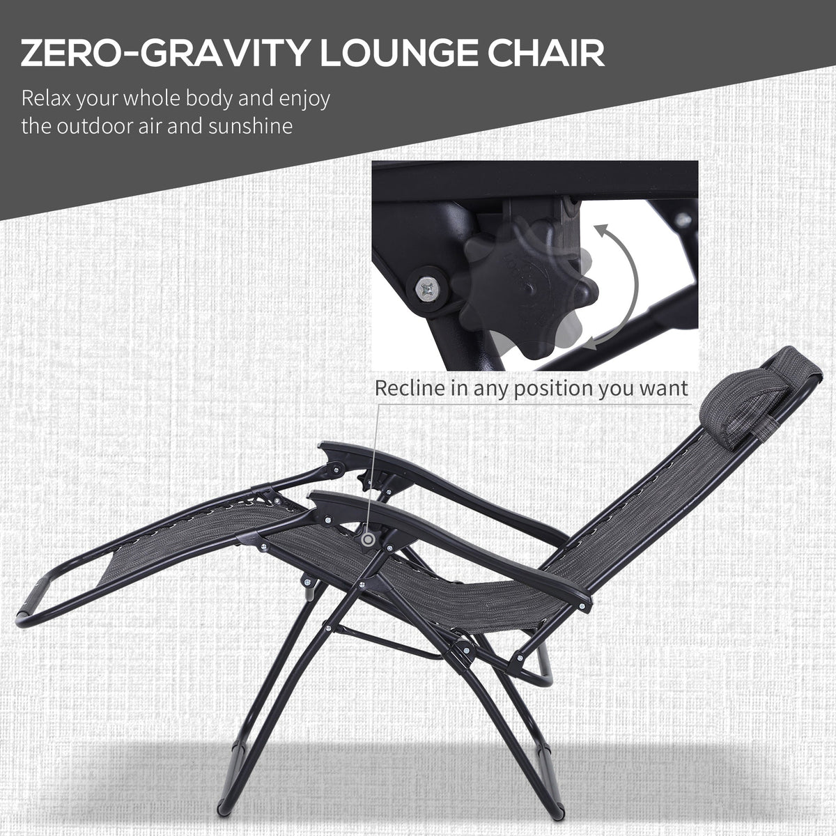Outsunny 3pcs Folding Zero Gravity Chairs Sun Lounger Table Set w/ Cup Holders Reclining Garden Yard Pool, Light Grey