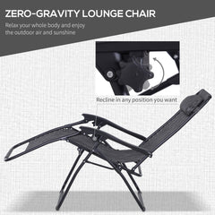Outsunny 3pcs Folding Zero Gravity Chairs Sun Lounger Table Set w/ Cup Holders Reclining Garden Yard Pool, Light Grey