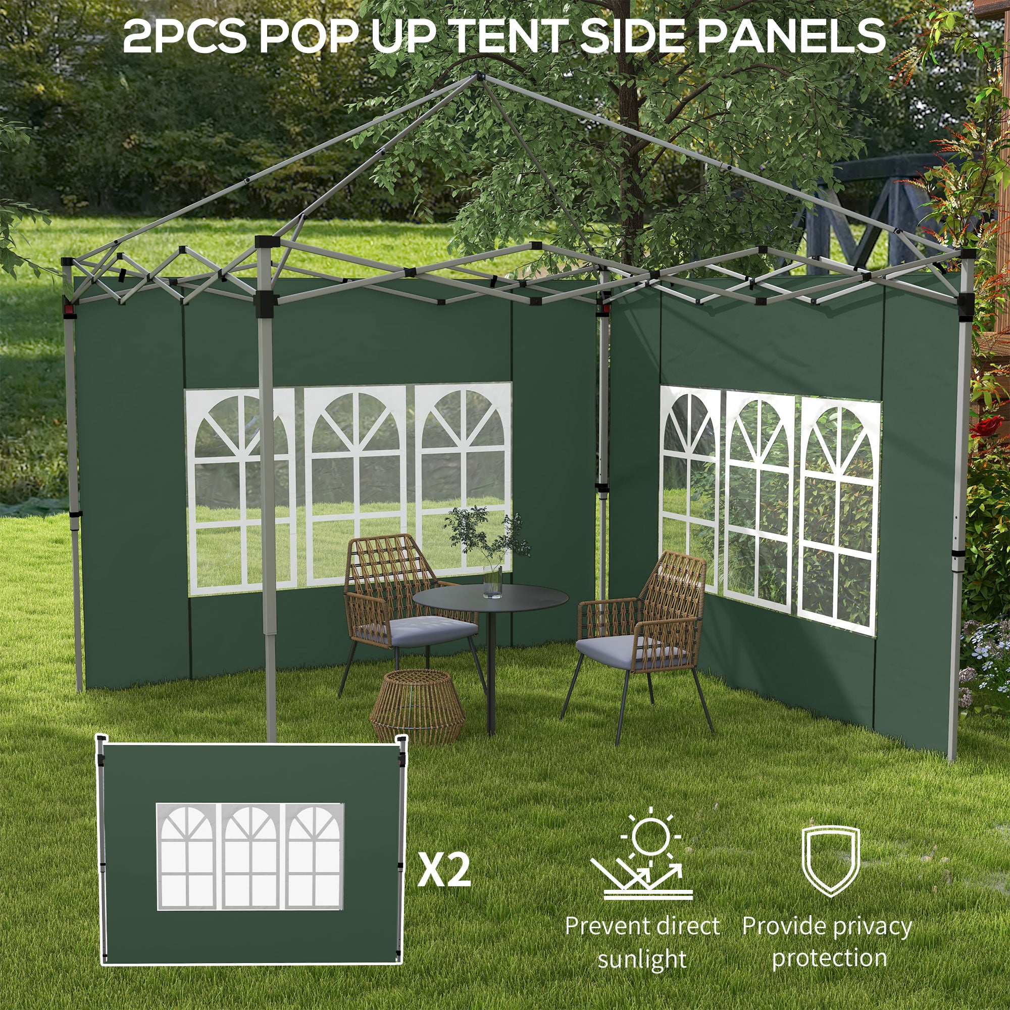 Outsunny Gazebo Side Panels, Sides Replacement with Window for 3x3(m) or 3x4m Pop Up Gazebo, 2 Pack, Green