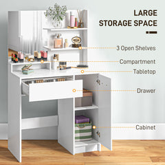 HOMCOM Dressing Table and Stool Set, with Storage - White