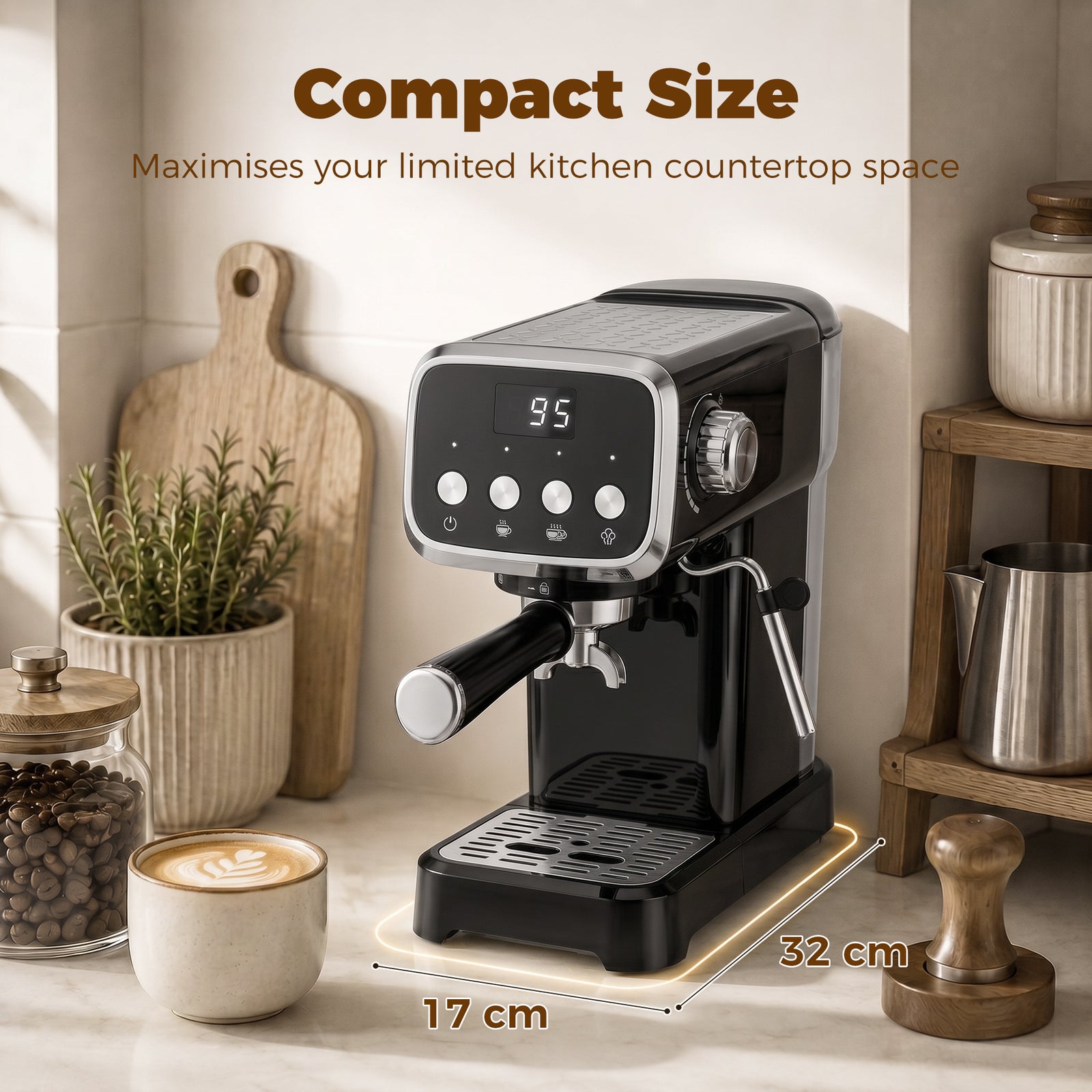 HOMCOM Espresso Machine, 20-Bar Cappuccino Coffee Maker with Frother Wand, 1.2 L Water Tank, Black