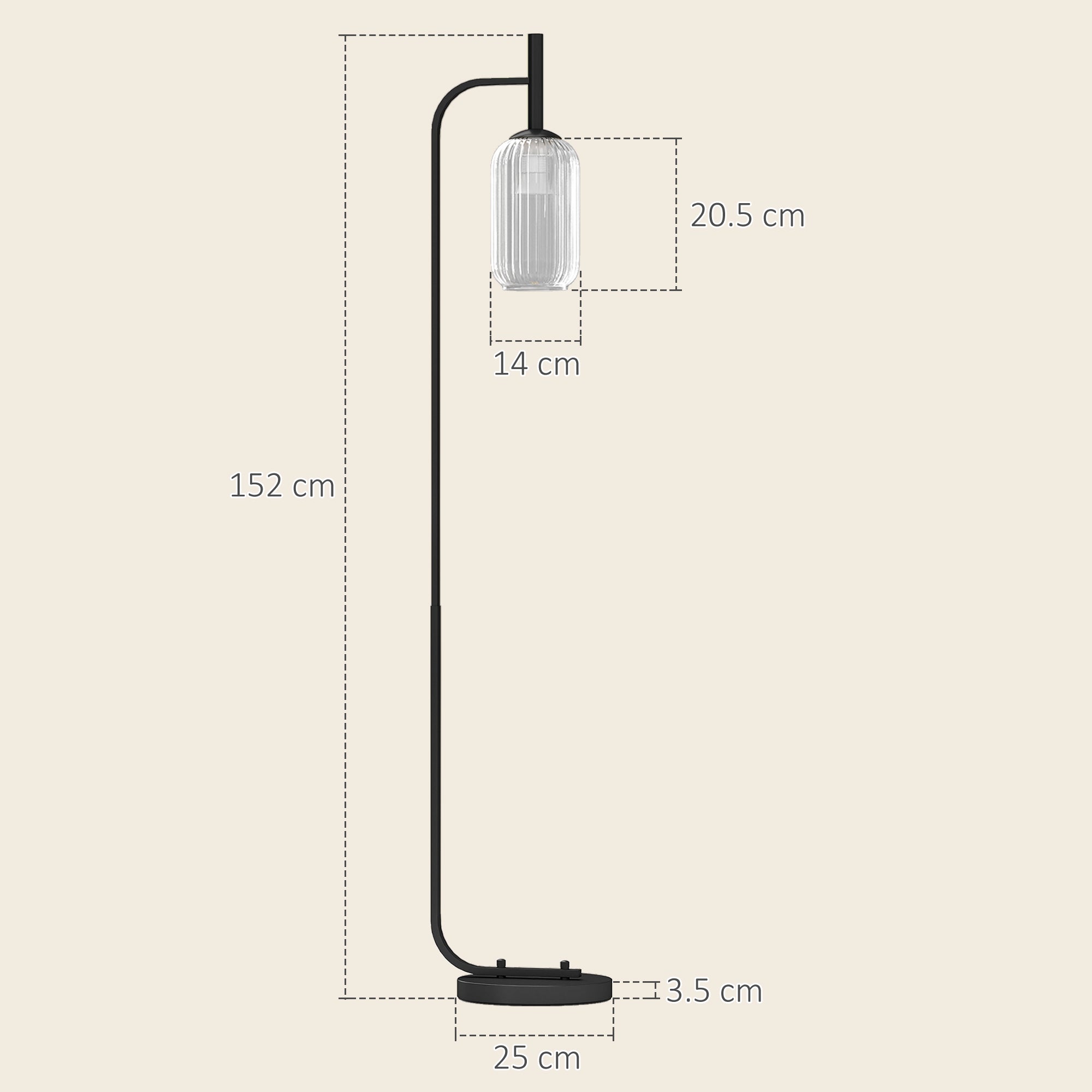 HOMCOM Floor Lamp for Living Room with Glass Lampshade, Modern Standing Lamp with Foot Switch for Bedroom, Bulb not Included, Black