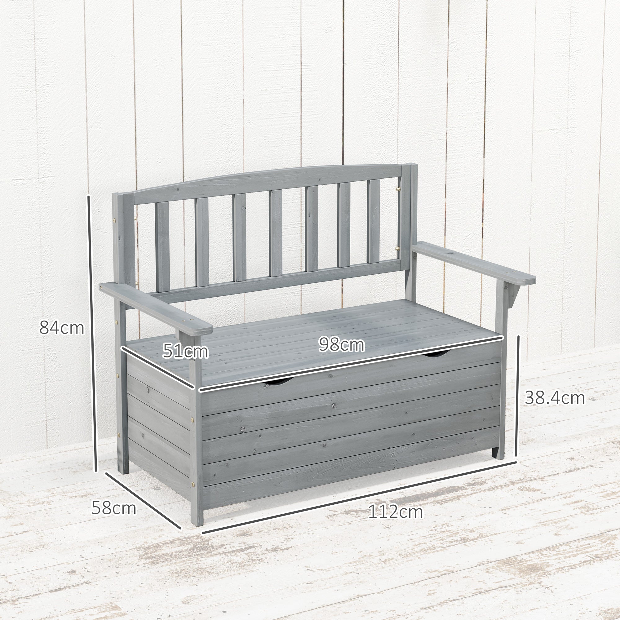 Outsunny Two-Seater Garden Storage Bench - Grey