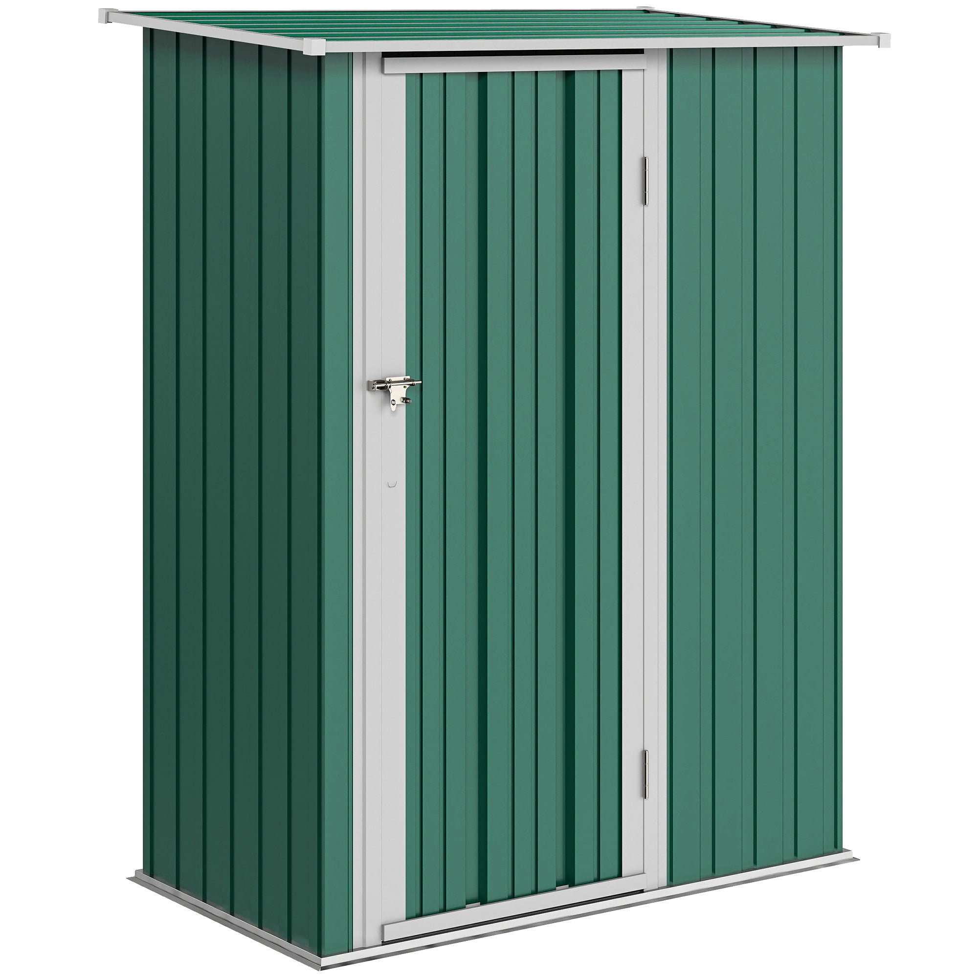 Outsunny 5ft x 3ft Metal Garden Storage Shed, Outdoor Tool Shed with Sloped Roof, Lockable Door for Tools, Equipment, Green