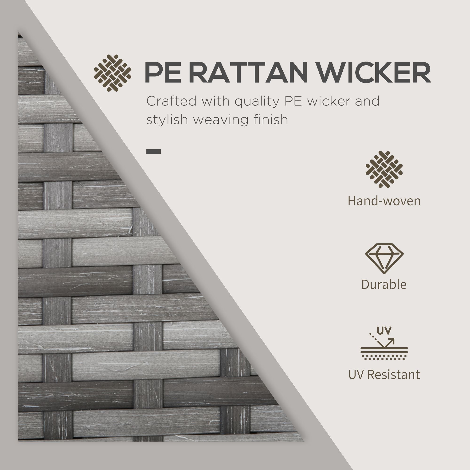 Outsunny 3 Pieces Rattan Bistro Set, Wicker Folding Garden Furniture Set with Glass Top Coffee Table and Chairs for Outdoor, Patio, Balcony, Grey