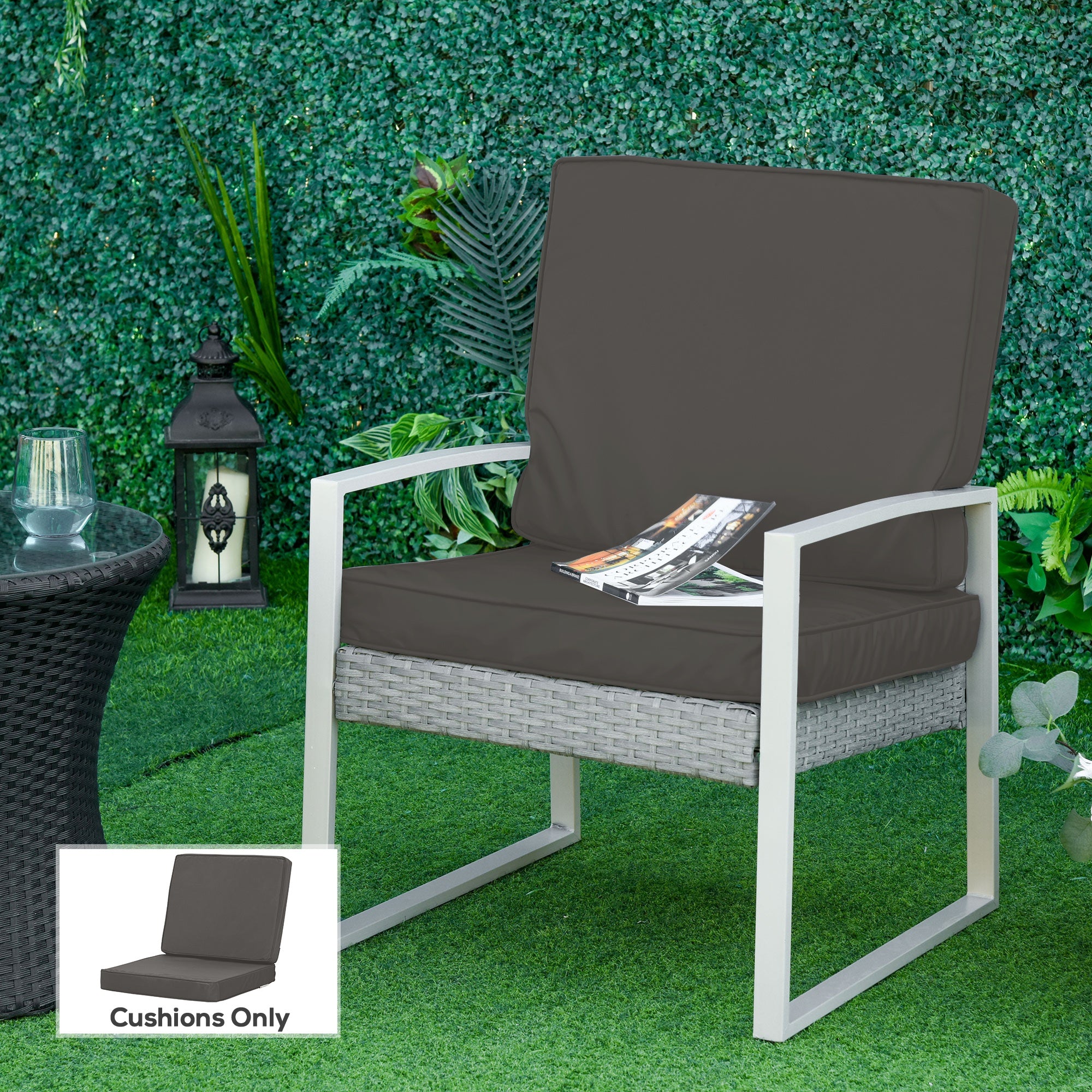 Outsunny Set of 2 Garden Seat and Back Cushion Set, Replacement Cushions for Outdoor Furniture with Seat Cushion and Back Cushion, Dark Grey