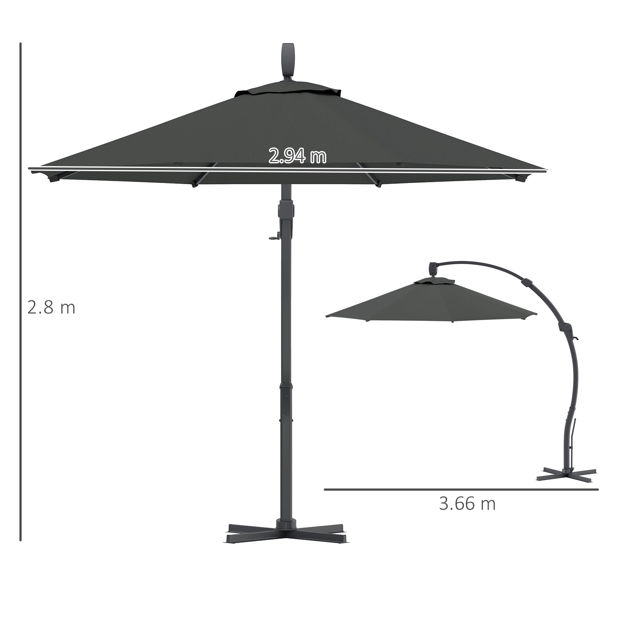 Outsunny 3(m) Garden Cantilever Parasol, Round Overhanging Umbrella with Crank Handle, Cross Base, Aluminium Frame and 360√Ç¬∞ Rotation, Banana Patio Umbrella for Outdoor Sun Shade, Grey
