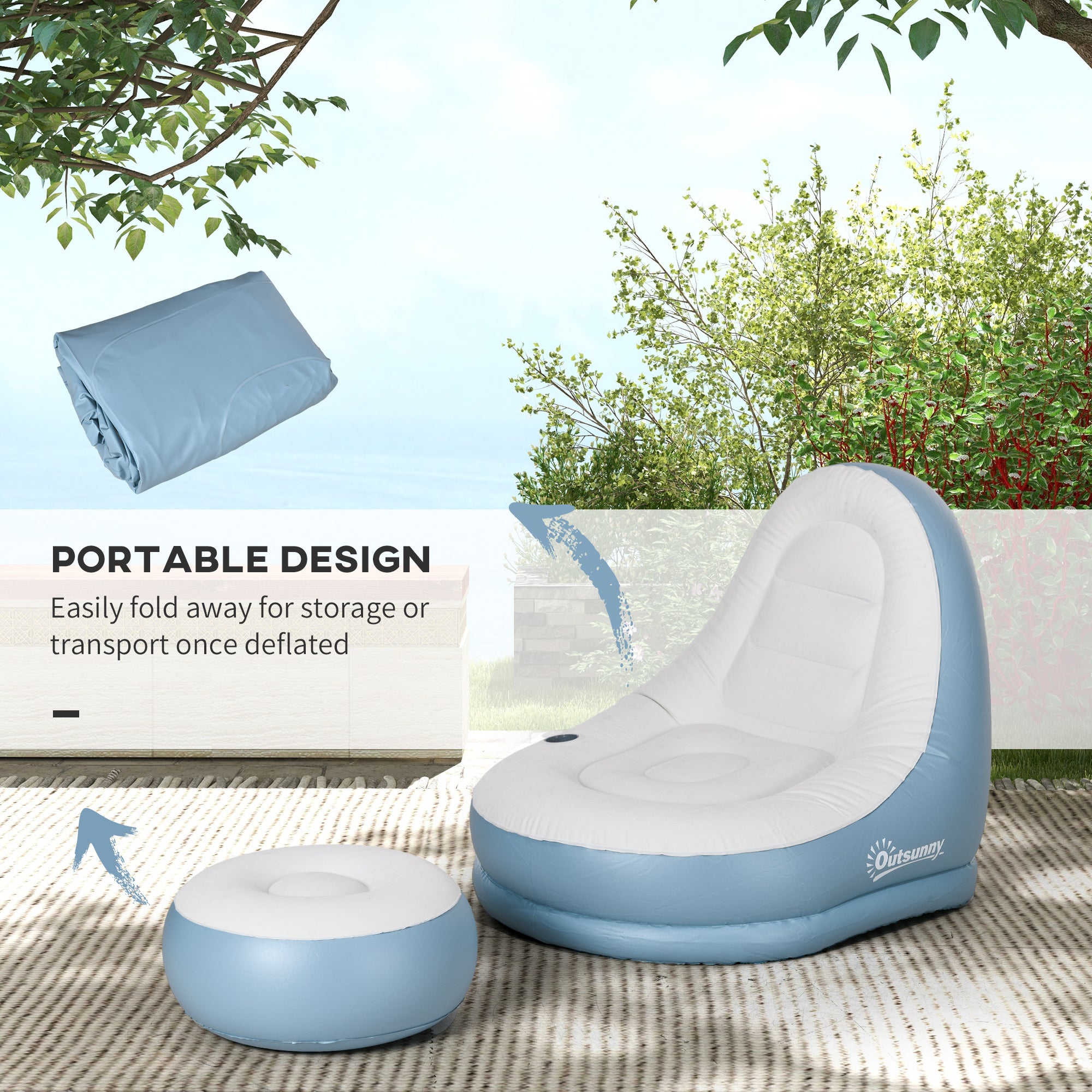Outsunny Inflatable Tub Chair and Footstool - Blue/White