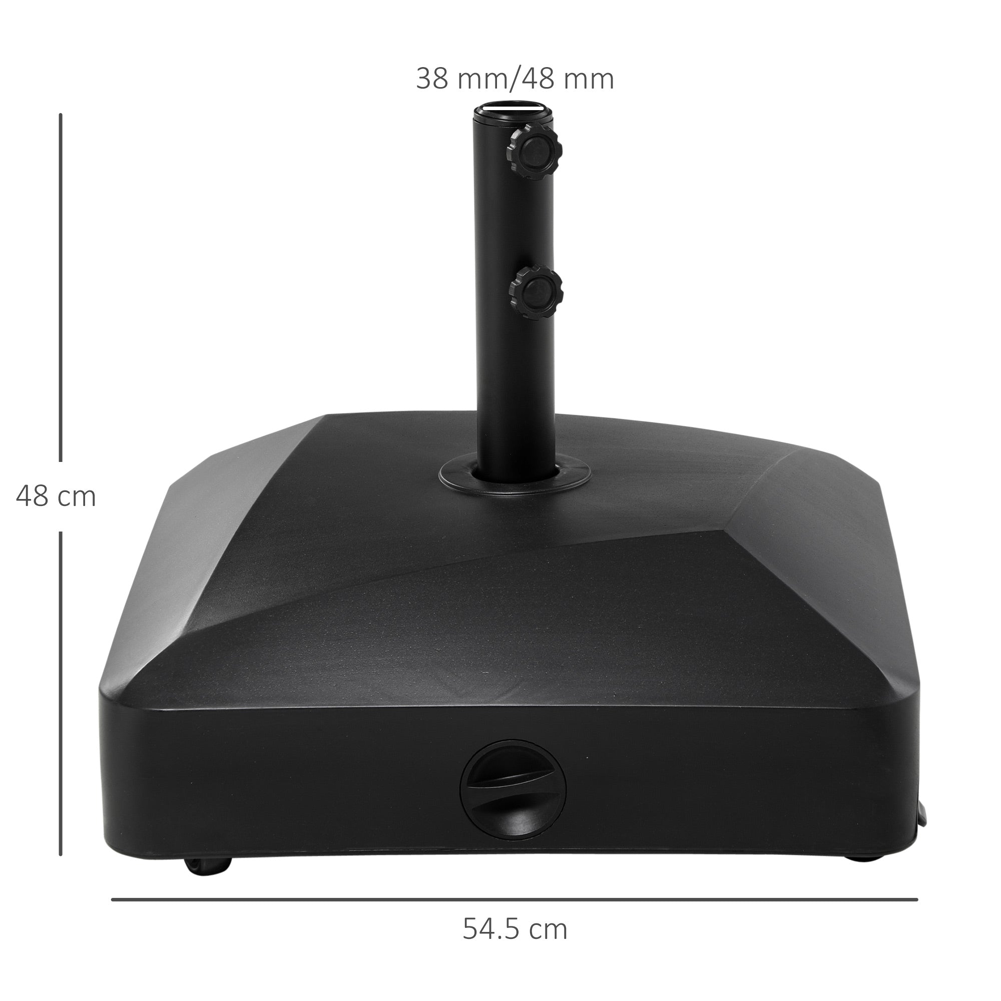 Outsunny Garden Parasol Base Holder, 43kg Water or 60kg Sand Filled, Outdoor Market Umbrella Stand Weight with Wheels and Brakes, Black
