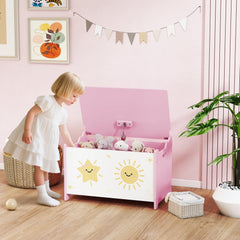AIYAPLAY Toy Box with Lid, Safety Hinges and Groove Handles, Toy Storage organiser for Kids, Living Room, Playroom, Pink