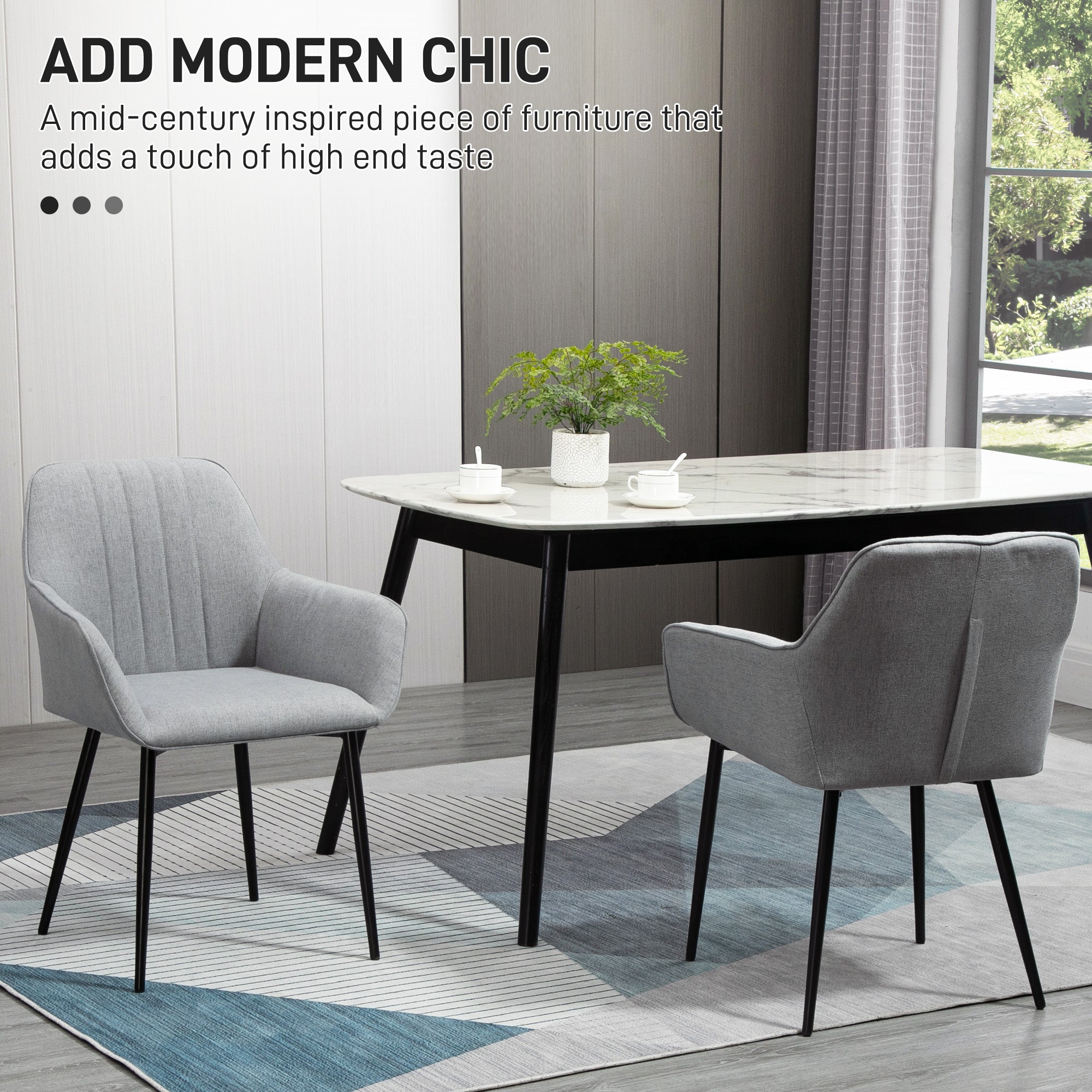 HOMCOM Dining Chairs Set of 4, Upholstered Linen Fabric Kitchen Chairs with Metal Legs for Living Room Dining Room, Light Grey