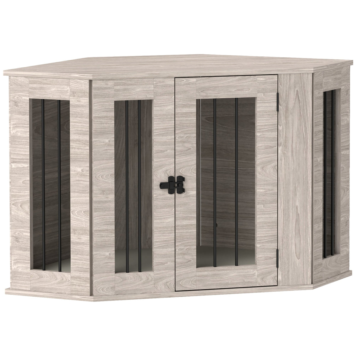 PawHut Dog Crate Furniture Side Table, with Cushion, 104 x 55 x 63cm - Walnut Brown