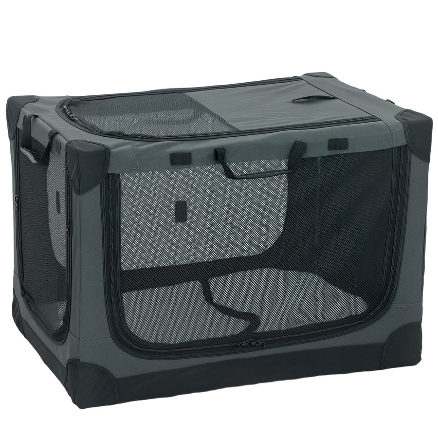 PawHut Soft Dog Crate Pet Travel Crate 76 x 54 x 54 cm with Removable Pad Mesh Window Army Green