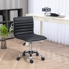 HOMCOM Armless Task Desk Chair, Swivel Office Chair with Faux Leather, Adjustable Seat Height, Chrome Base, Wheels for Home