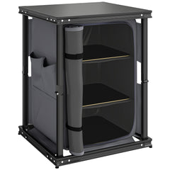 Outsunny Camping Camping Cupboards, Folding Portable Kitchen Table with 3-Tier Storage, Black
