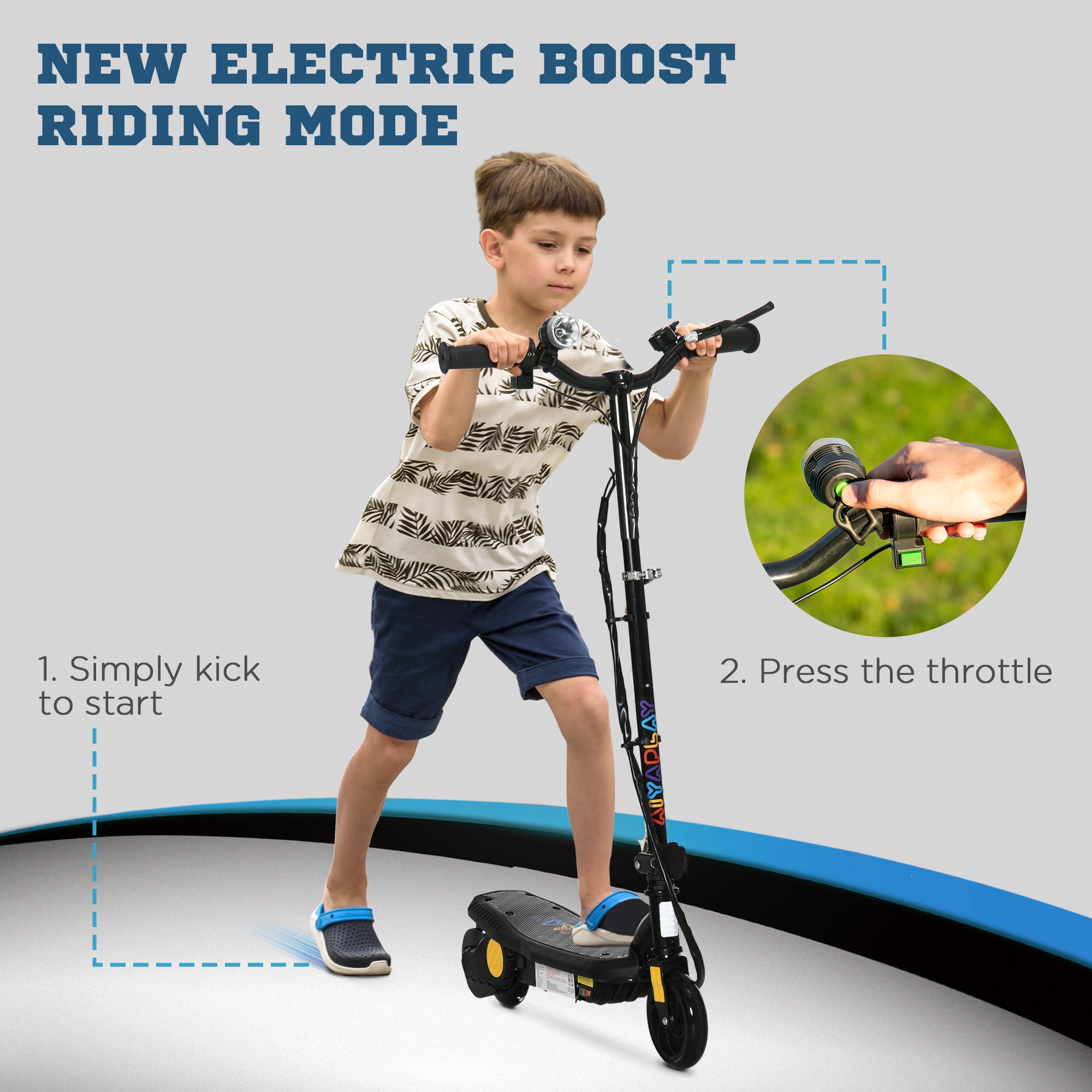 HOMCOM Foldable Electric Scooter, with LED Headlights, for Ages 7-14 Years, Black
