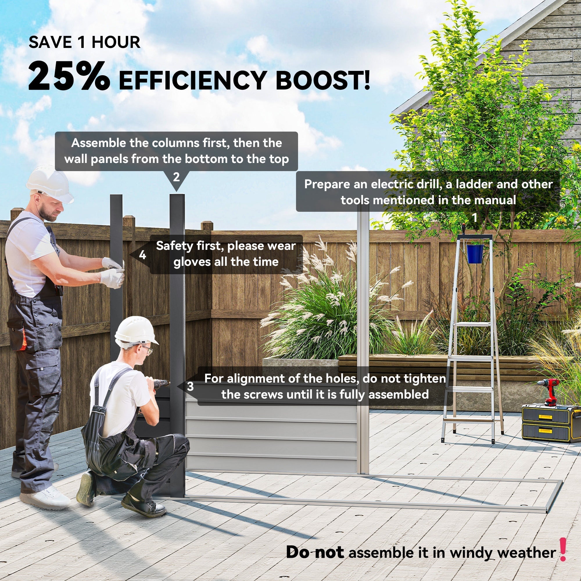 Outsunny 3.7 x 7.9ft Galvanised Steel Shed, with Latched Door and Padlock - Grey